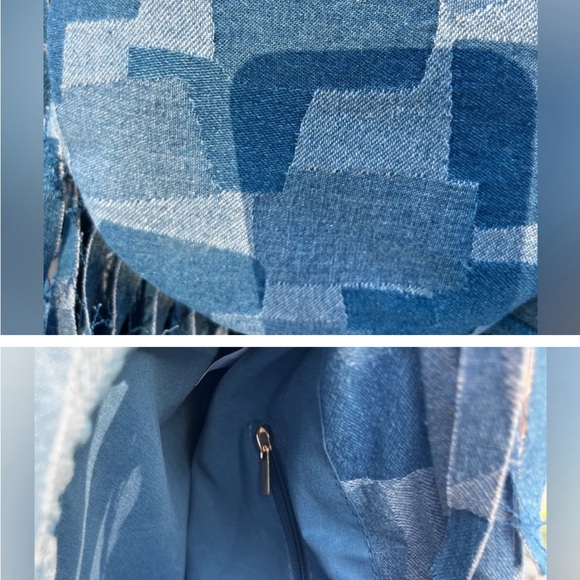 NWT! Denim Boho Patchwork Fringe Soft Hand Shoulder Bag - Picture 2 of 5